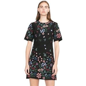 Zara black multi floral embroidery dress